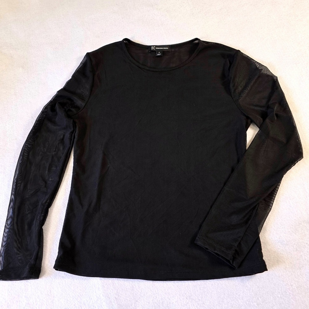 INC International Concepts Black Sheer Mesh Long Sleeve Top Small